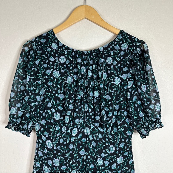 DRAPER JAMES green and black Fall Vines tiered ruffle midi dress 4 - Picture 2 of 11